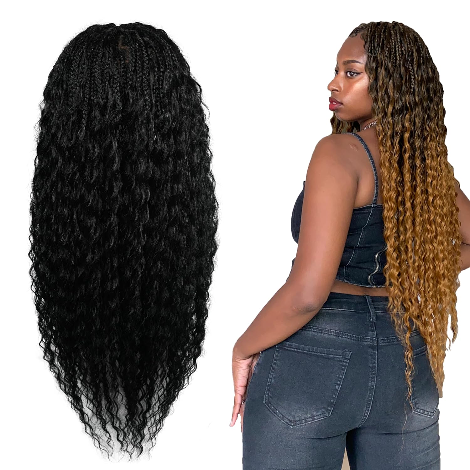Micro Boho Peruvian Deep Wave Box Braided Wig